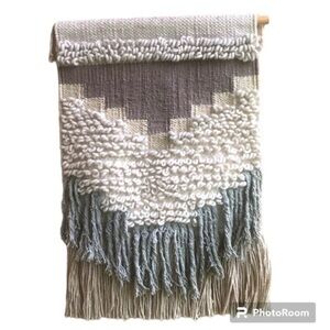 Woven Wool & Cotton Hanging Wall Tapestry with Wood Rod